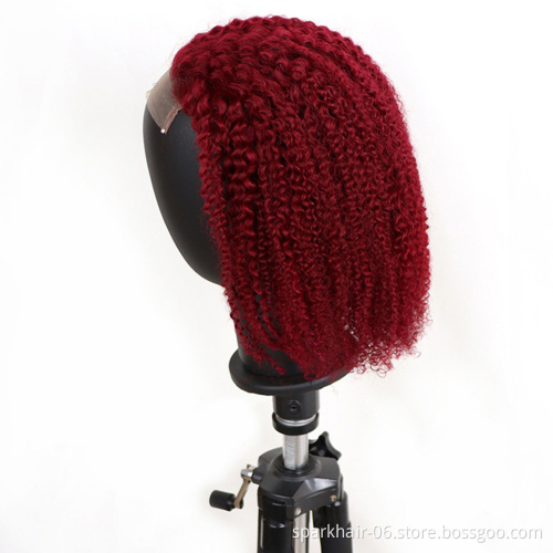 Wholesale Pink Orange Blue Red Grey Black 99J Colored Wig Brazilian Virgin Human Hair Long HD Transparent  Lace Frontal Bob Wig
